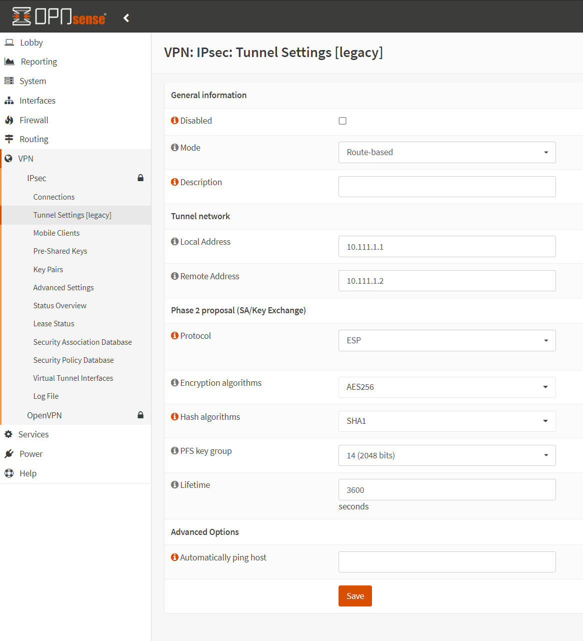 OPNsense Phase 2 Settings
