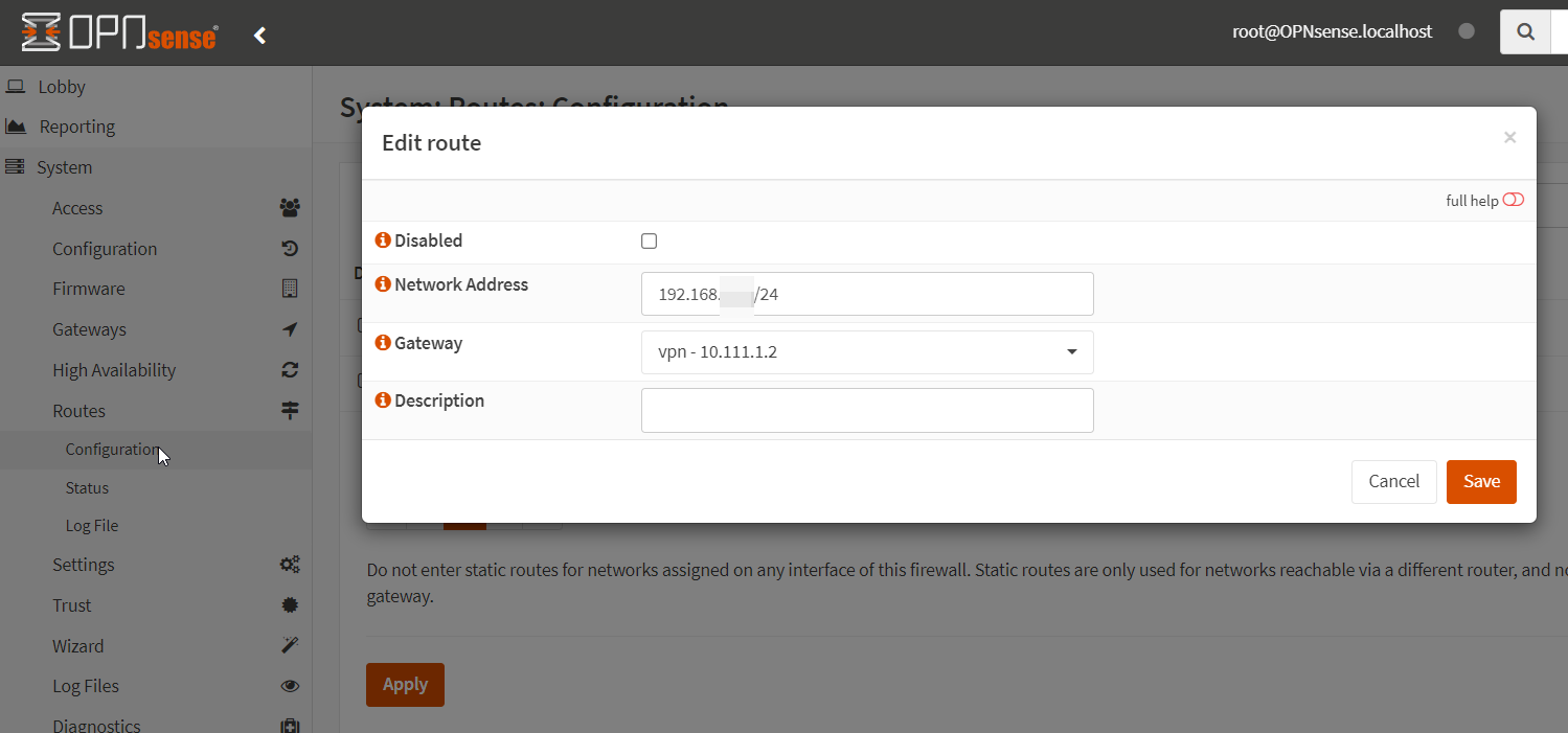 OPNsense Route Settings
